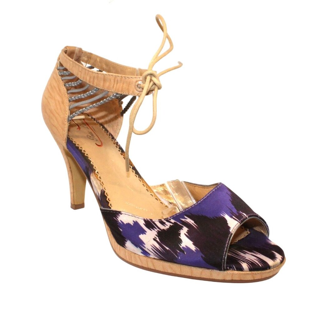 Poetic Licence Womens 10M Purple Black Stiletto Open Toe Ankle Strap High Heels